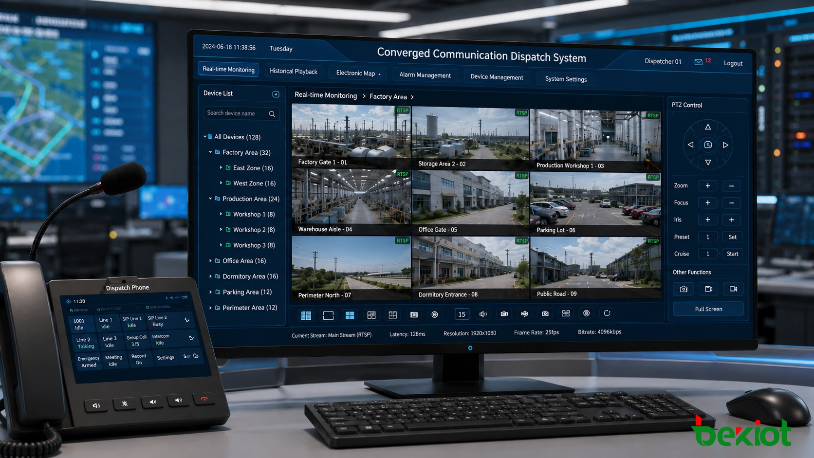 عرض وصول تدفق فيديو RTSP على وحدة تحكم التوزيع للمشاهدة الحية للمراقبة