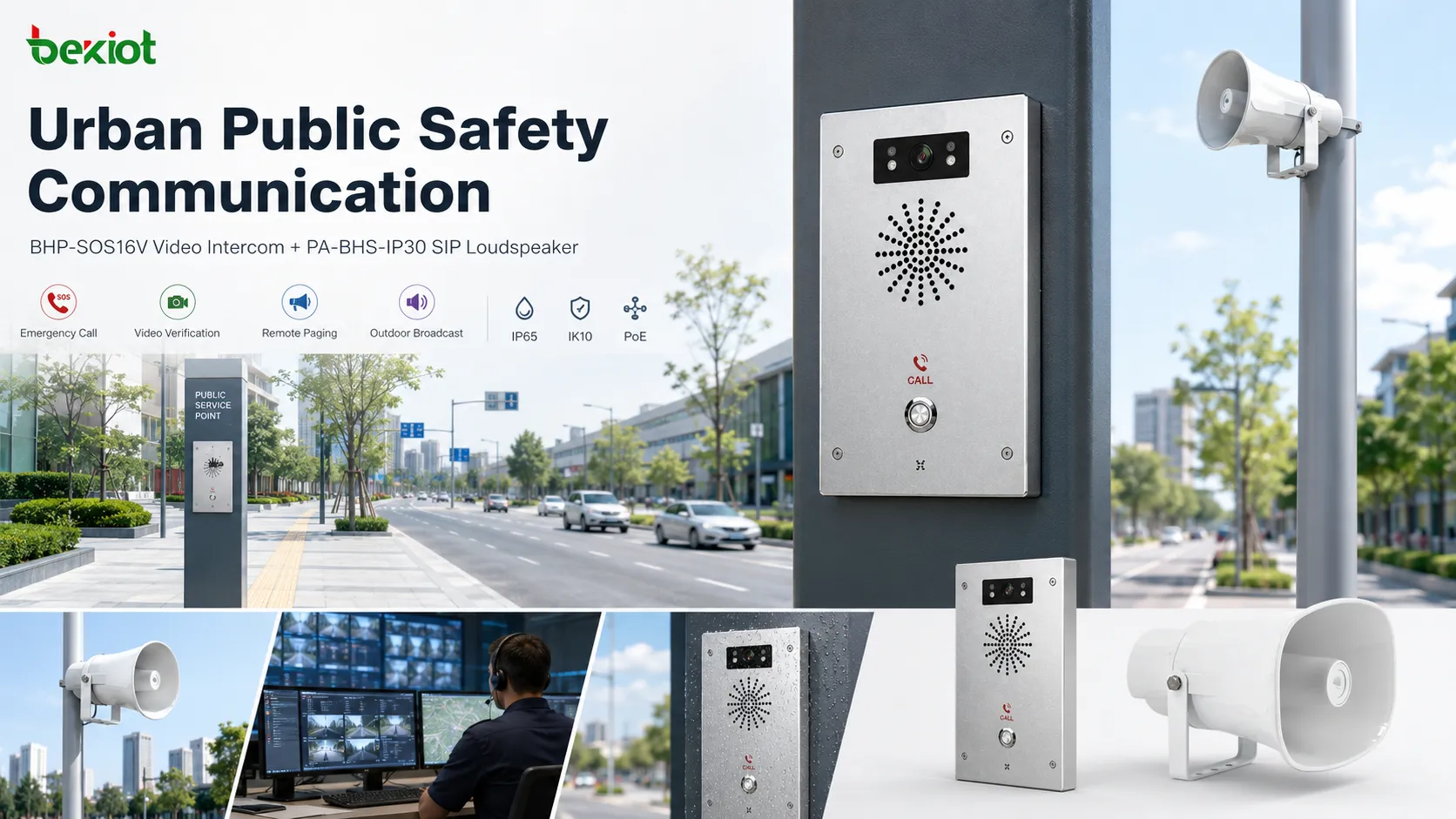 مكبر صوت SIP طراز PA-BHS-IP30 مركب للإعلانات الخارجية في الشوارع العامة وتغطية بث الطوارئ