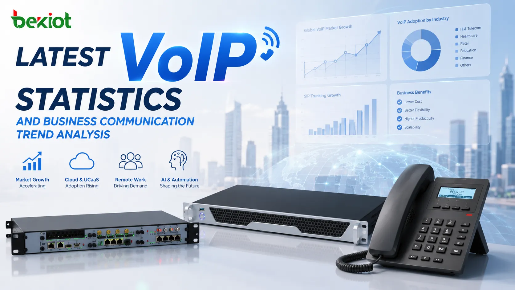 إحصاءات VoIP توضح نمو اتصالات الأعمال عبر الهواتف السحابية وSIP trunks والعمل عن بُعد والاتصالات الموحدة ومنصات الصوت المدعومة بالذكاء الاصطناعي