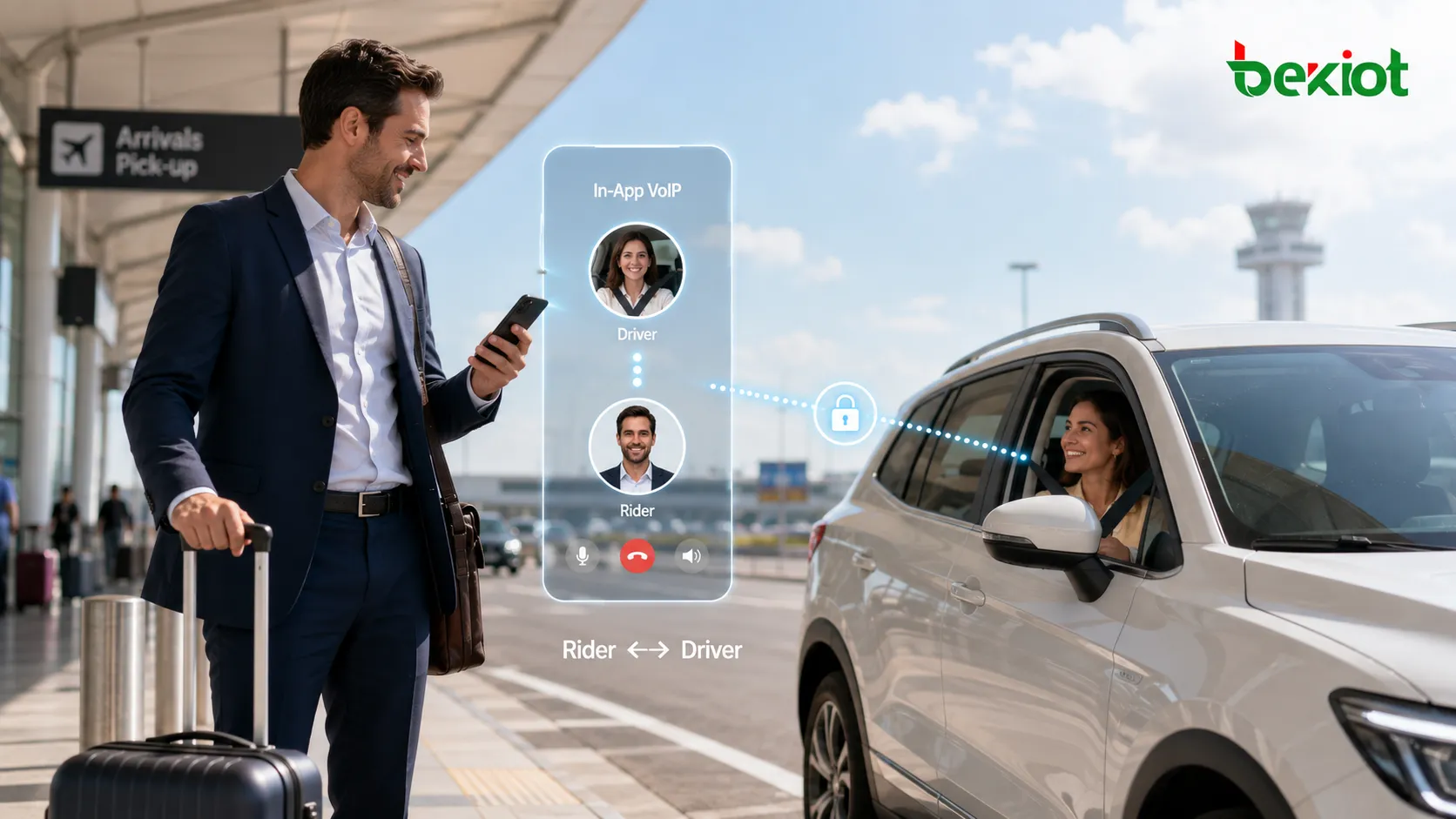 تطبيق لطلب الرحلات يستخدم VoIP داخل التطبيق لربط الركاب بالسائقين من دون كشف أرقام الهواتف الشخصية