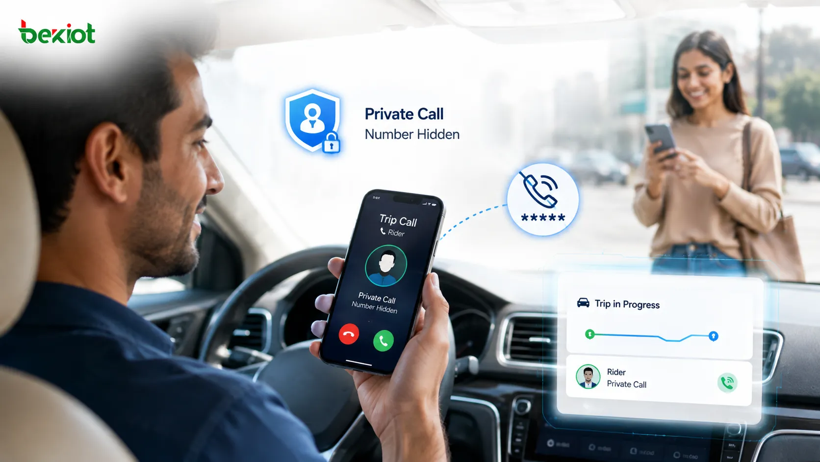 بنية VoIP لتطبيق محمول تربط عملاء الراكب والسائق بخدمة التحكم في المكالمات وخدمات الوسائط ومنصة الأعمال