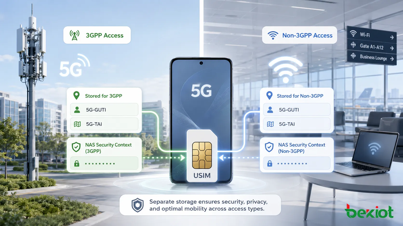 تخزين USIM لشبكة 5G معلومات موقع منفصلة وسياقات أمان NAS لوصول 3GPP وغير 3GPP