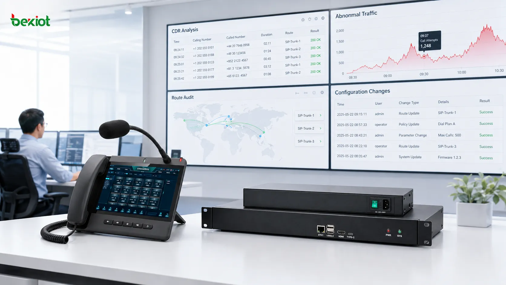 منصة تشغيل VoIP تستخدم تحليل CDR وتدقيق المسارات وتنبيهات الحالات الشاذة وسجلات الصلاحيات لاكتشاف حركة الصوت الدولية غير المصرح بها
