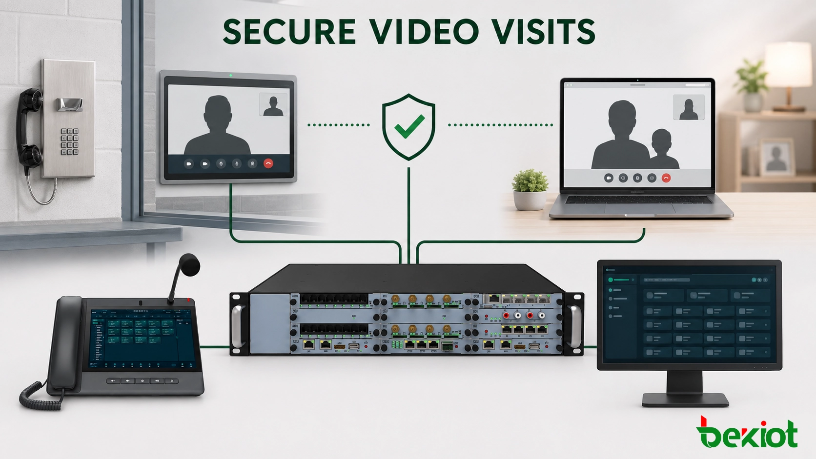 مساحة عمل الزيارة المرئية الآمنة التي تربط أحد أفراد العائلة المعتمدين بنزيل تحت إشراف مخول