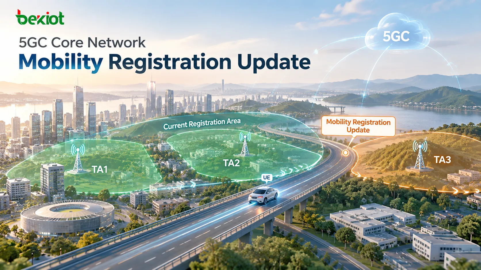 في 5GC Mobility Registration Update، يشغّل UE التحديث بعد انتقاله من TA داخل Registration Area الحالية إلى TA جديدة خارج تلك المنطقة، بينما لا تتطلب تغييرات الخلايا العادية أو تغييرات TA داخل Registration Area تسجيلًا جديدًا