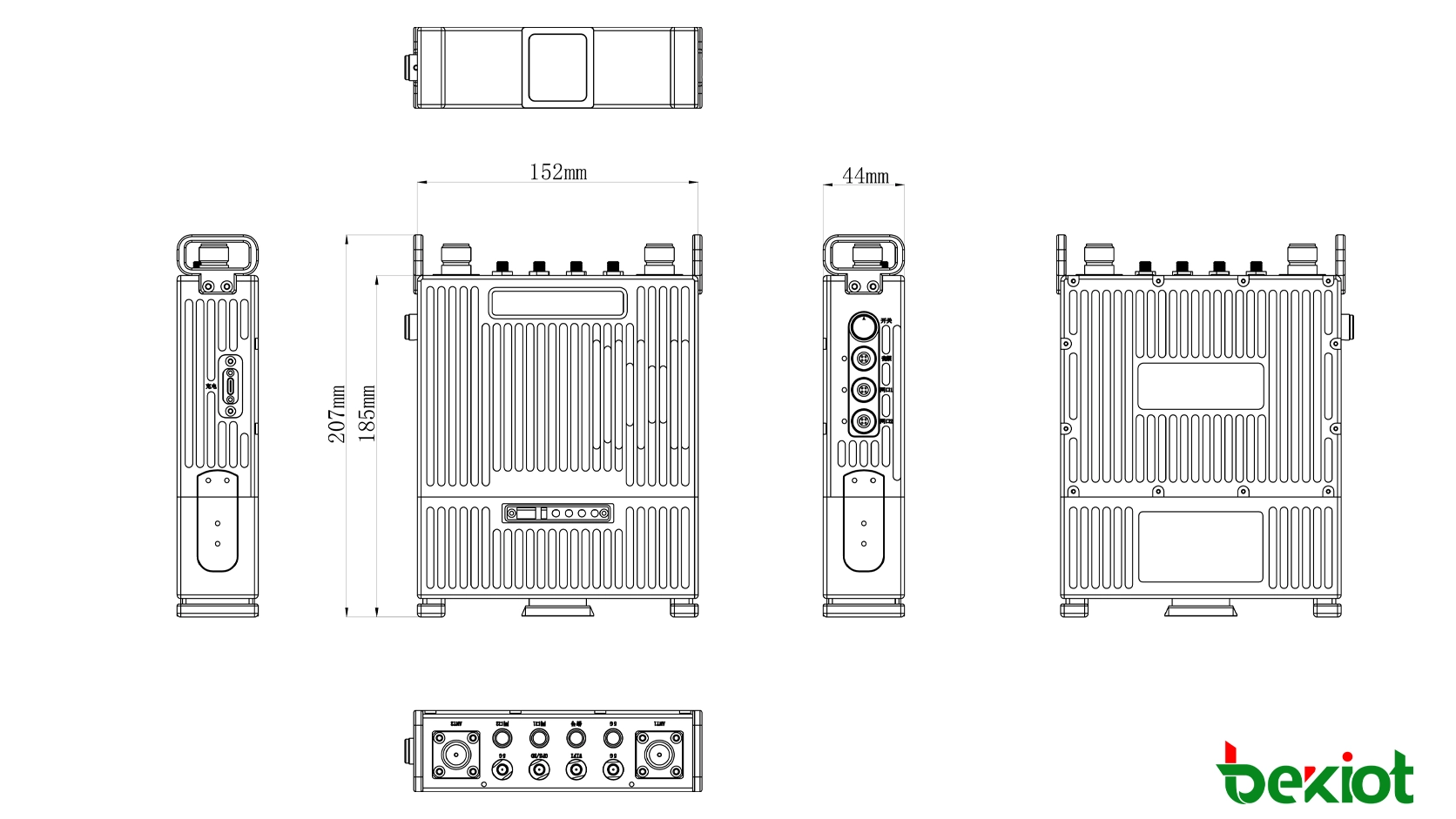 أبعاد محطة MEB92 SDR MANET القاعدية المحمولة على الظهر 207 × 152 × 44 mm