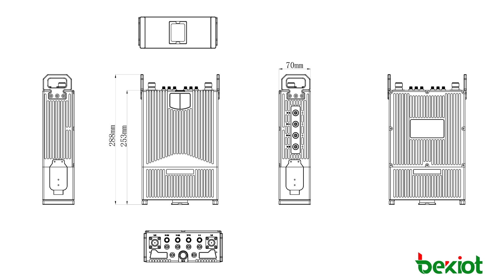 أبعاد محطة MEB92 عالية القدرة SDR MANET المحمولة على الظهر 288 × 174 × 70 mm
