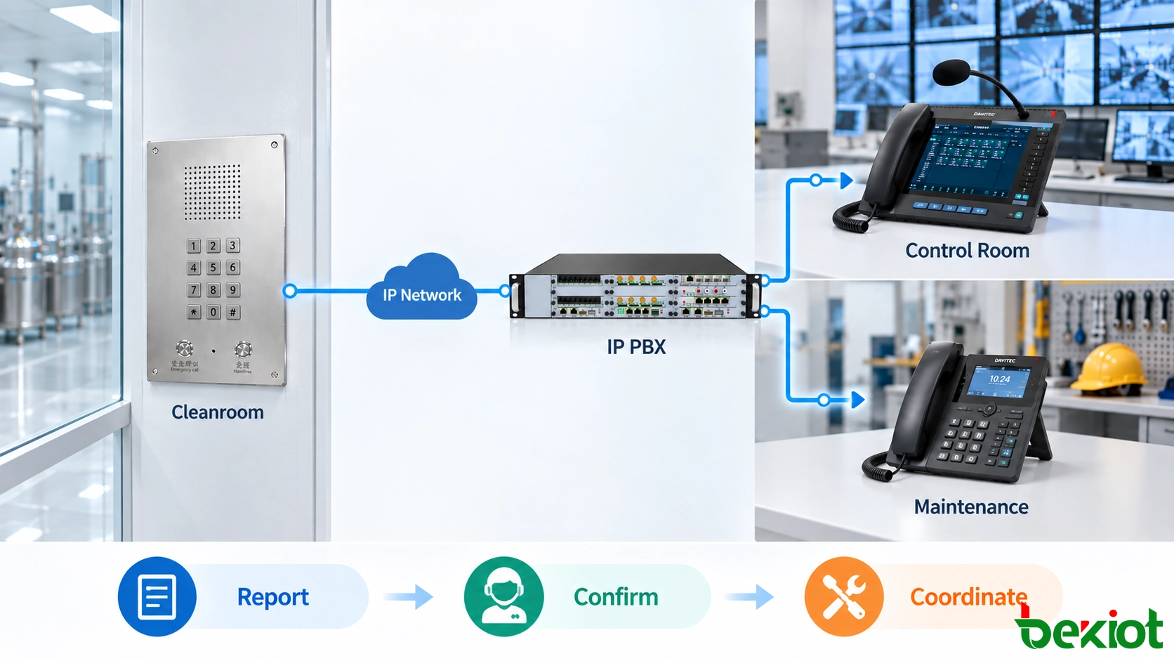 هاتف SIP للغرفة النظيفة يتواصل مع غرفة التحكم والصيانة عبر مقسم IP PBX