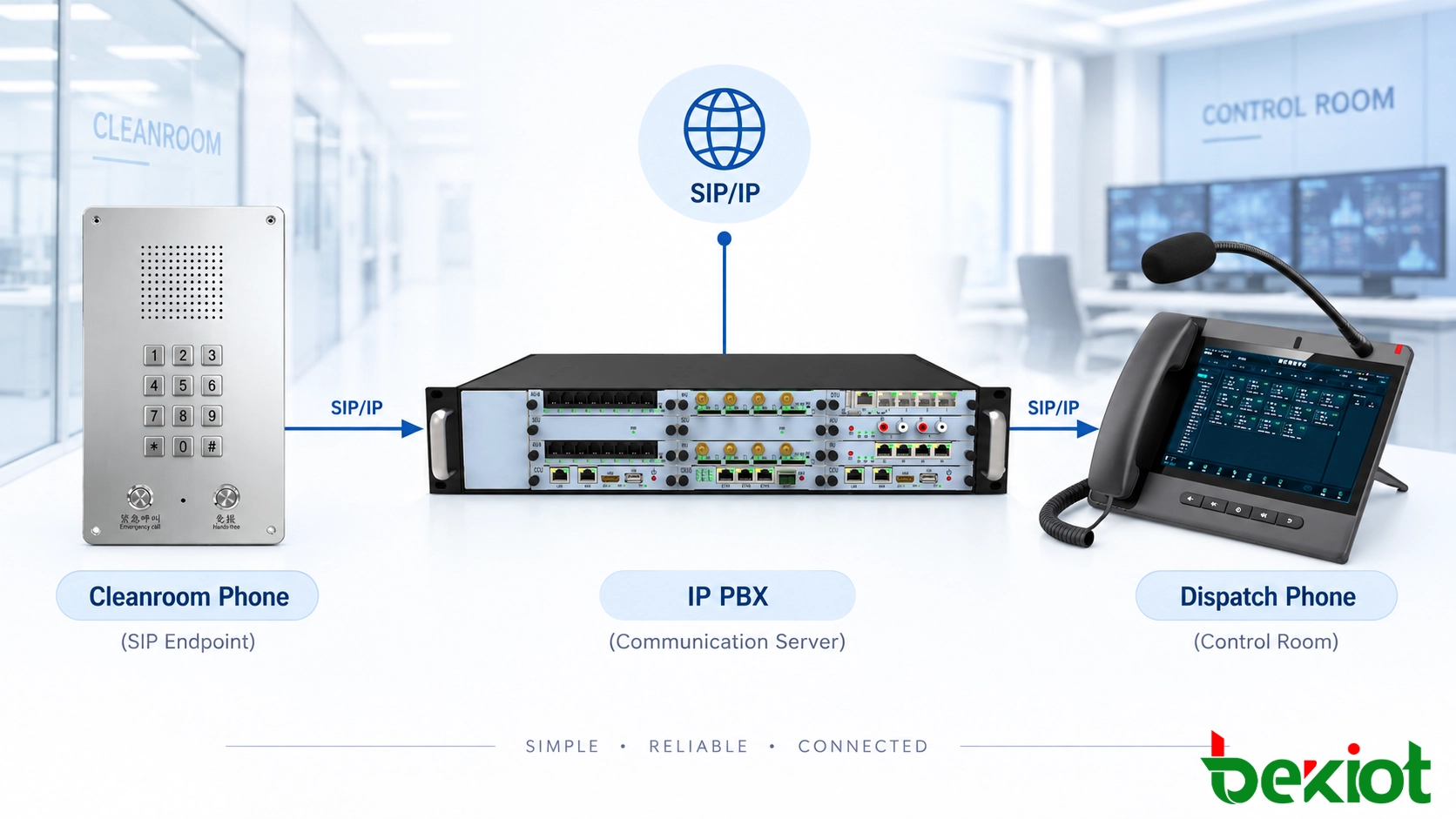 هاتف غرفة نظافة SIP متصل بنظام اتصال IP PBX