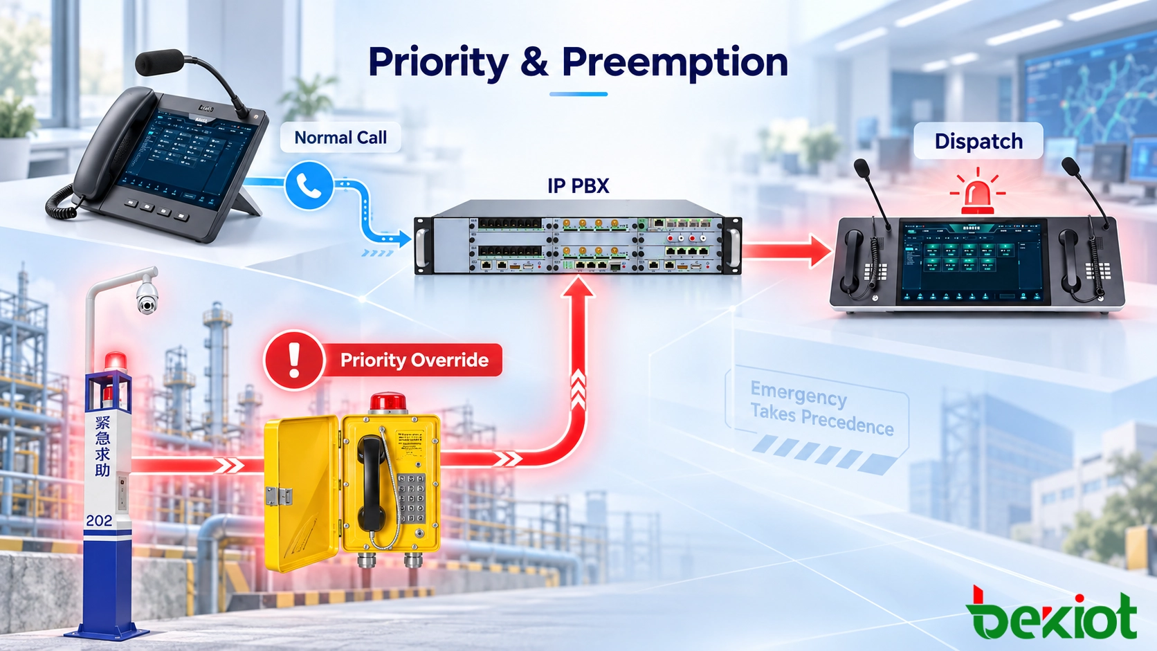 بنية المكالمات ذات الأولوية في SIP مع IP PBX ووحدة تحكم الإرسال